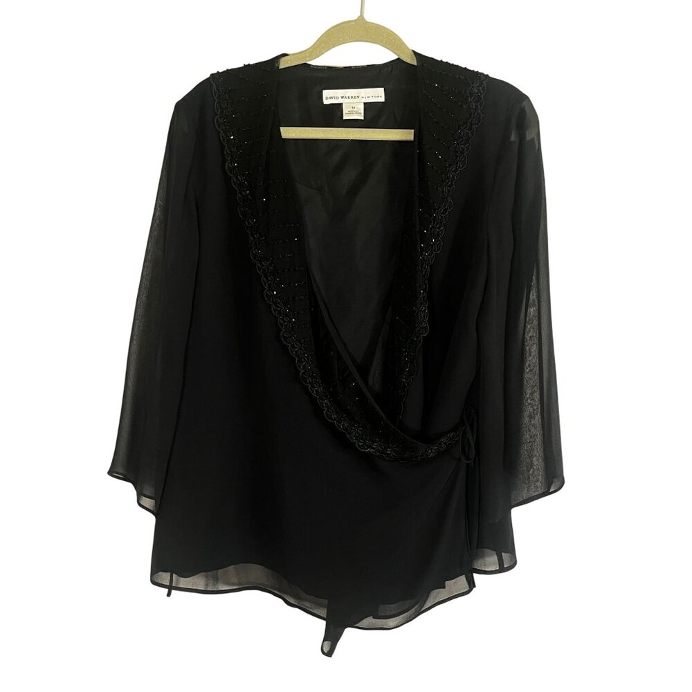 Vintage Silk Beaded Sheer Wrap Top Black 14 Cocktail‎ Embroidery Wedding Formal